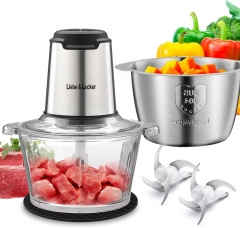 Liebe&Lecker Food Processor, Meat Grinder with 2 Bowls 8 Cup and 8 Cup, Food Chopper Electric Vegetable Chopper with 4 Large Sharp Blades for Fruits,